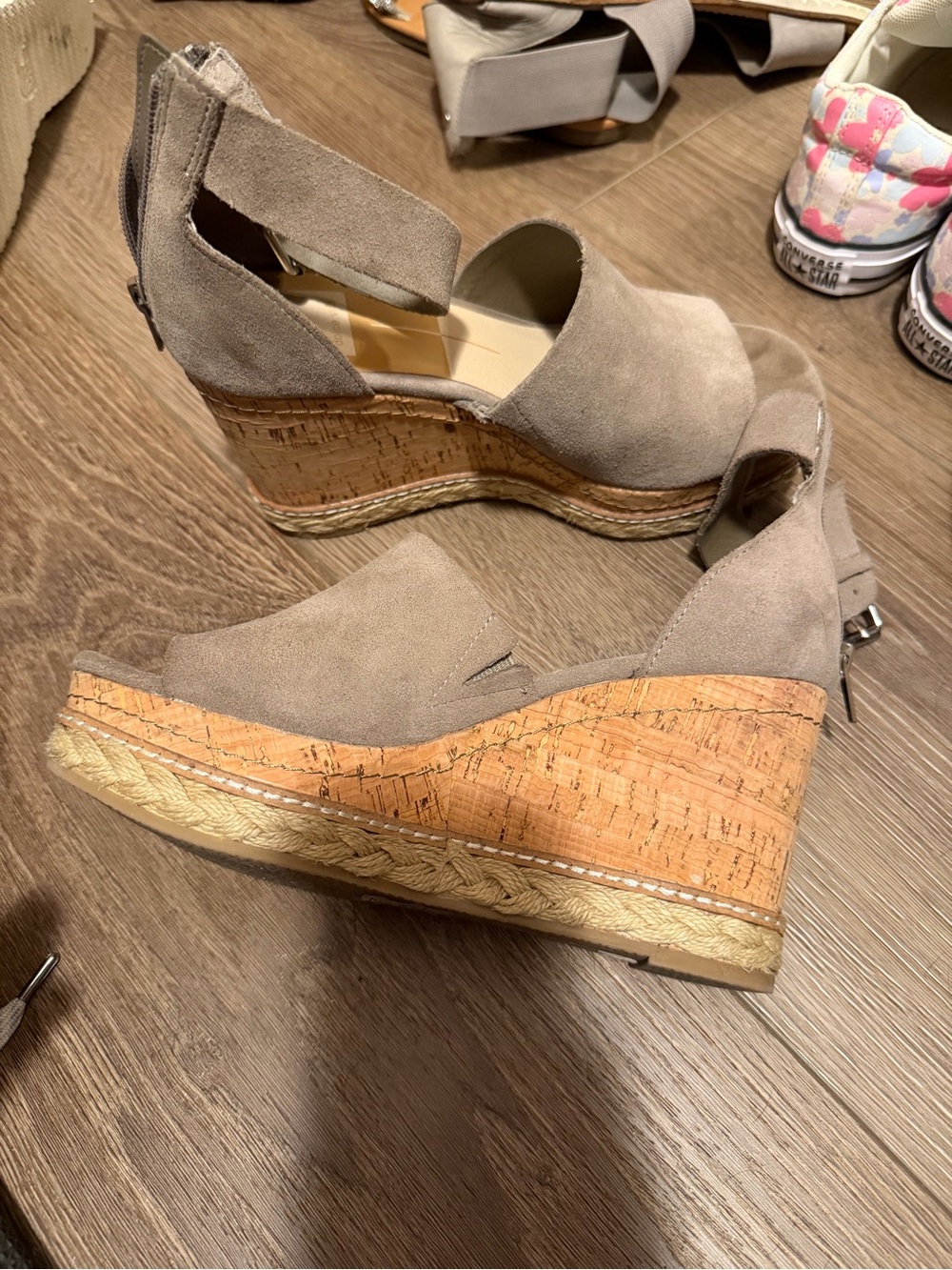 Dolce Vita Taupe Suede Cork Espadrille Wedges